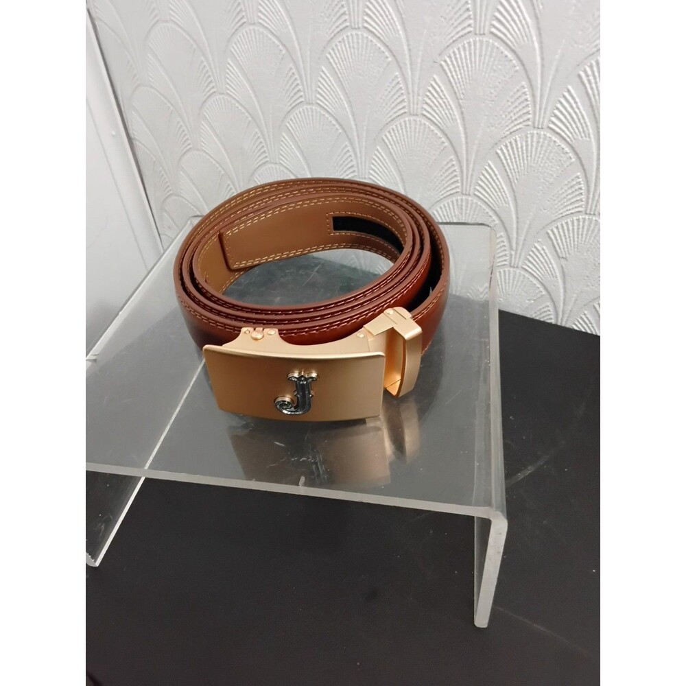 Men  Brown Leather Belt Letter J on the buckle  44-52" NWOT